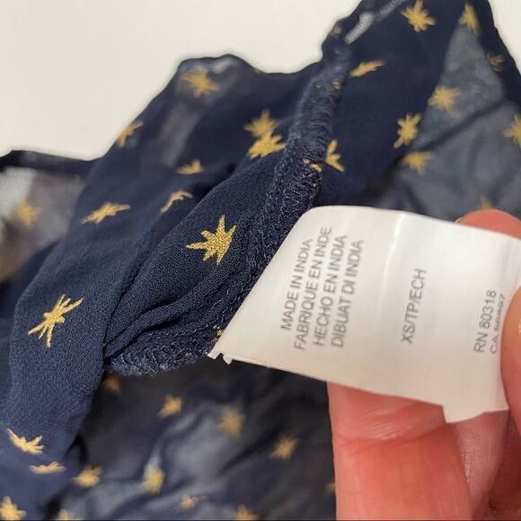 Lucky Brand women's long sleeve woven smocked peasant top navy w/ gold s… - Picture 5 of 11